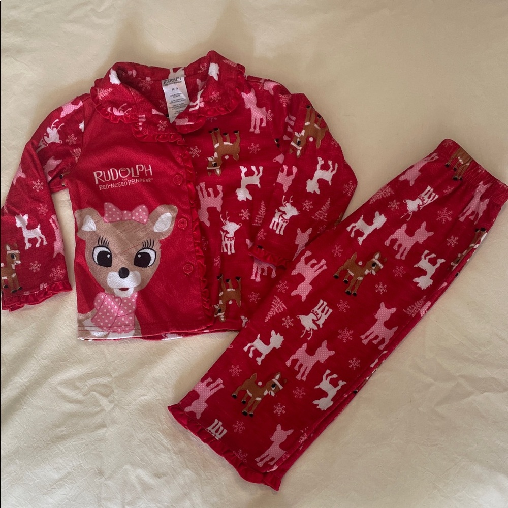 Rudolph Red Kids Pajama Set with Reindeer Print